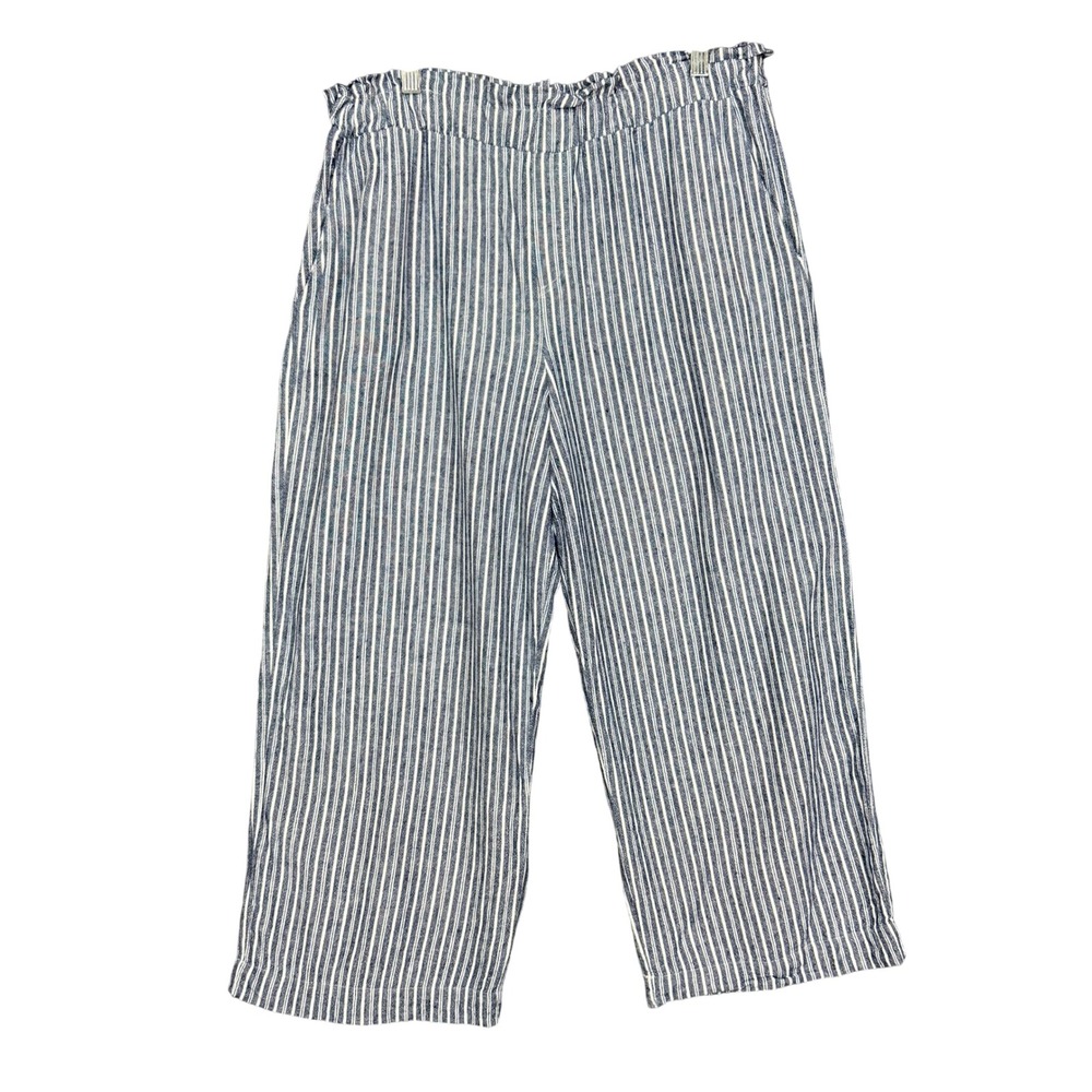 Laundry by Shelli‎ Segal Pants Womens XL Blue White Striped Linen Blend Wide Leg
